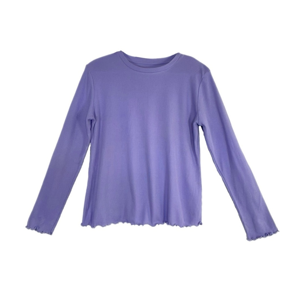 Thereabouts Girl’s Ribbed Ruffles Edge Long Sleeve Lavender Top